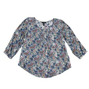 Lauren Ralph Lauren Womens Paisley 3/4 Sleeve Blouse Sz Medium